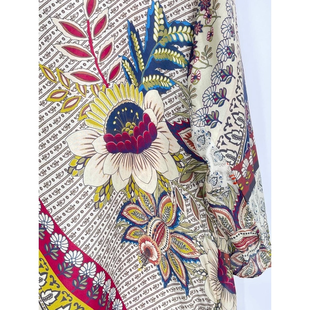 Johnny Was Women's Multi Bohemian Floral Patchwork V-Neck Silk Tunic Top Size L - Picture 3 of 7